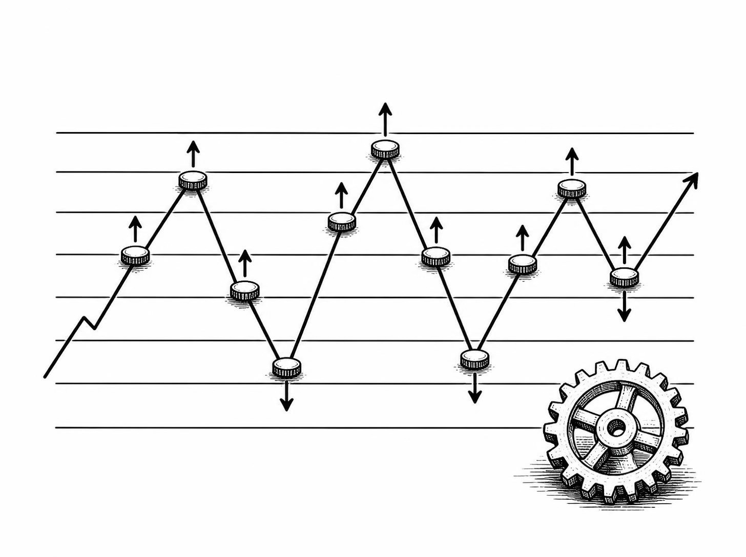 ภาพวาด Auto Grid Trade เส้นราคาบนตารางกริด
