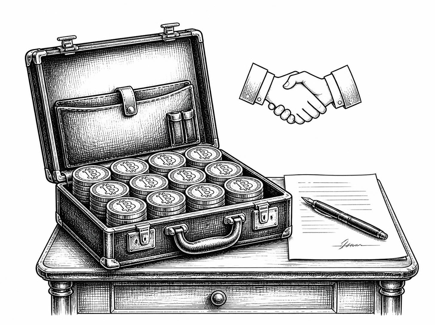ภาพวาด OTC Service กระเป๋าเอกสารเหรียญและสัญญา
