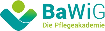 Logo of BaWiG Die Pflegeakademie featuring abstract green and blue shapes with text.