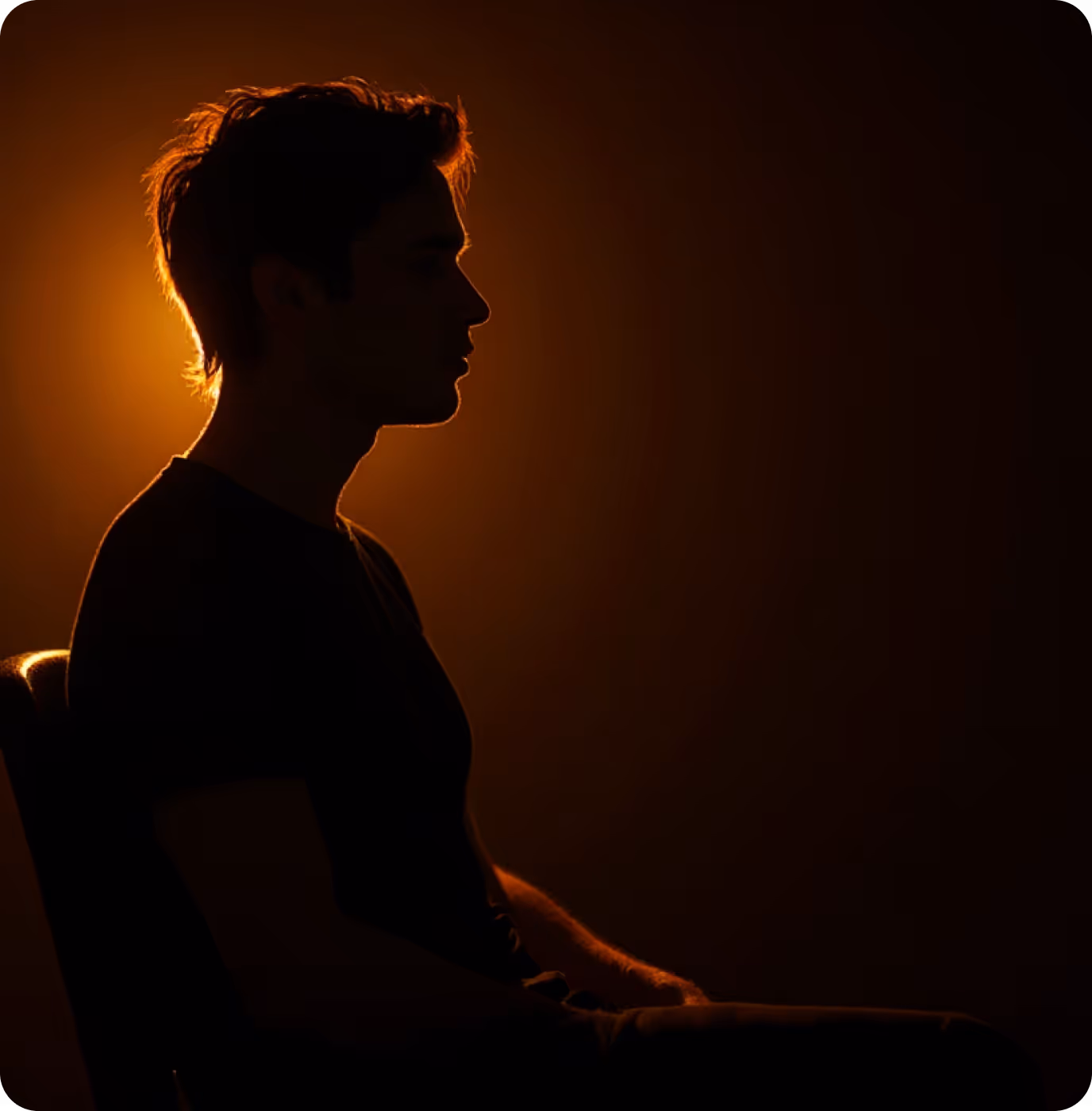 A man sitting in a chair in the dark.