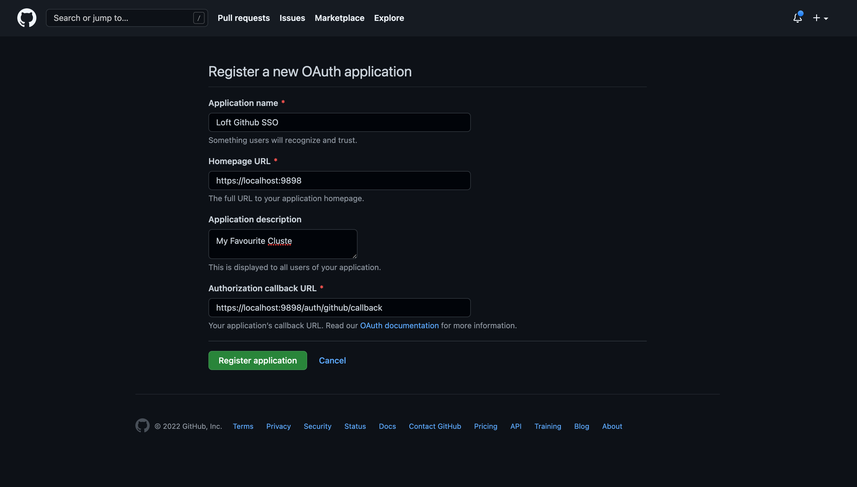 Create new OAuth app