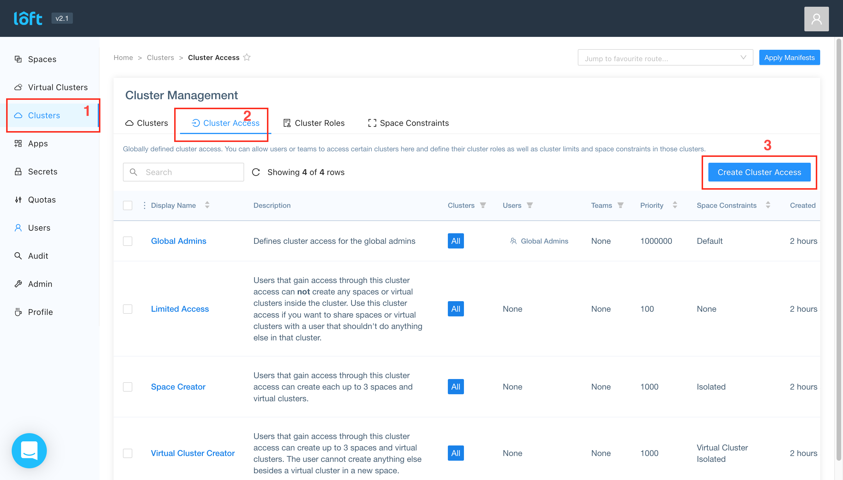 Configure access to cluster