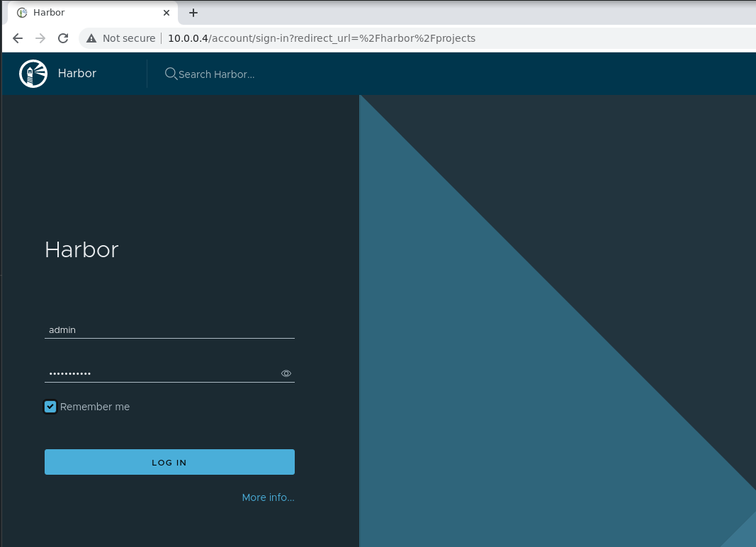 Harbor login page