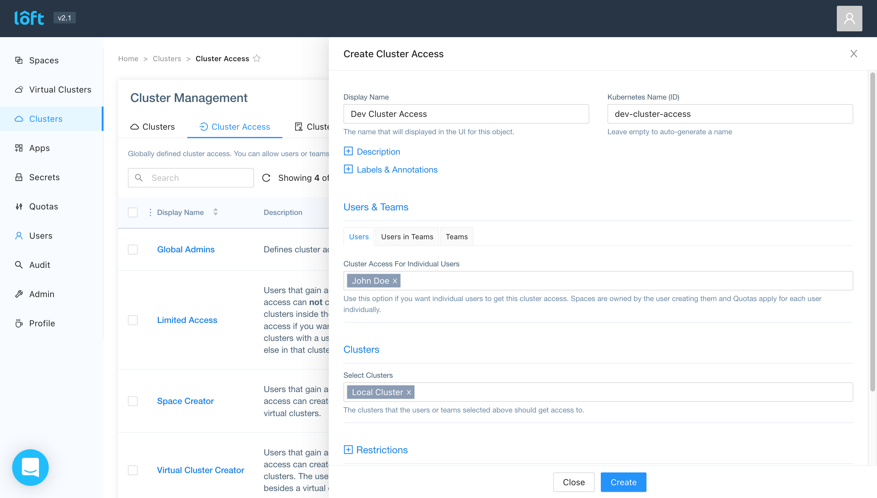 Adding user to a cluster