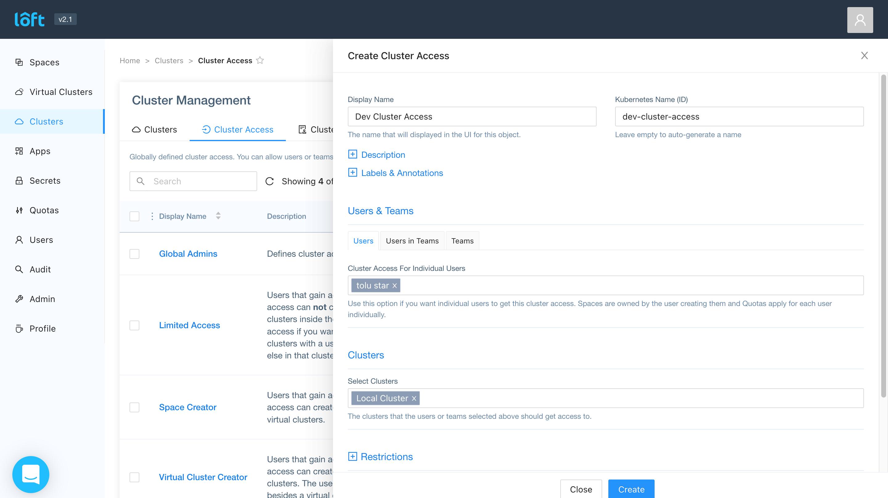 Developer access to cluster