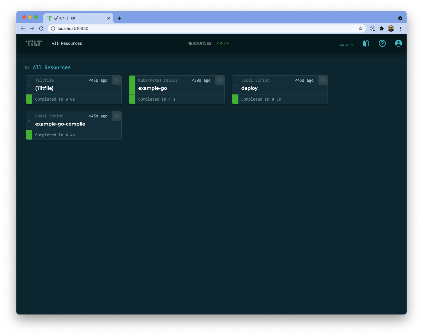 Screenshot of the Tilt web UI