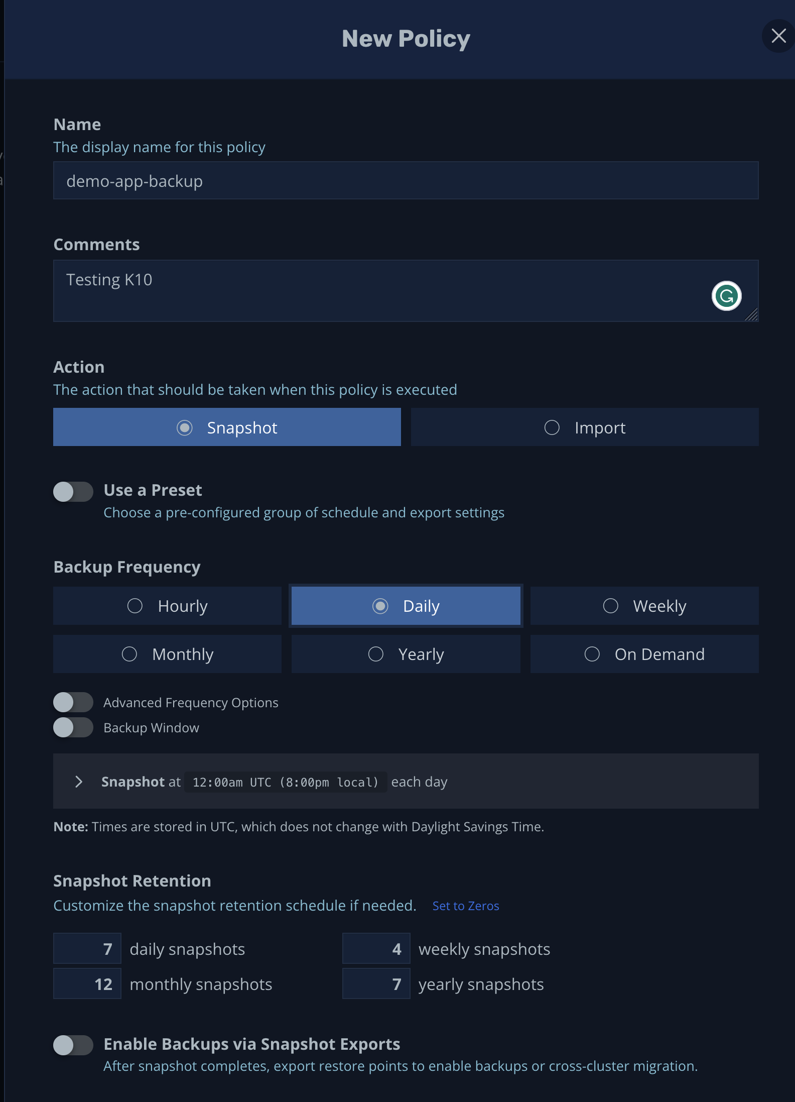 New policy pop-up window