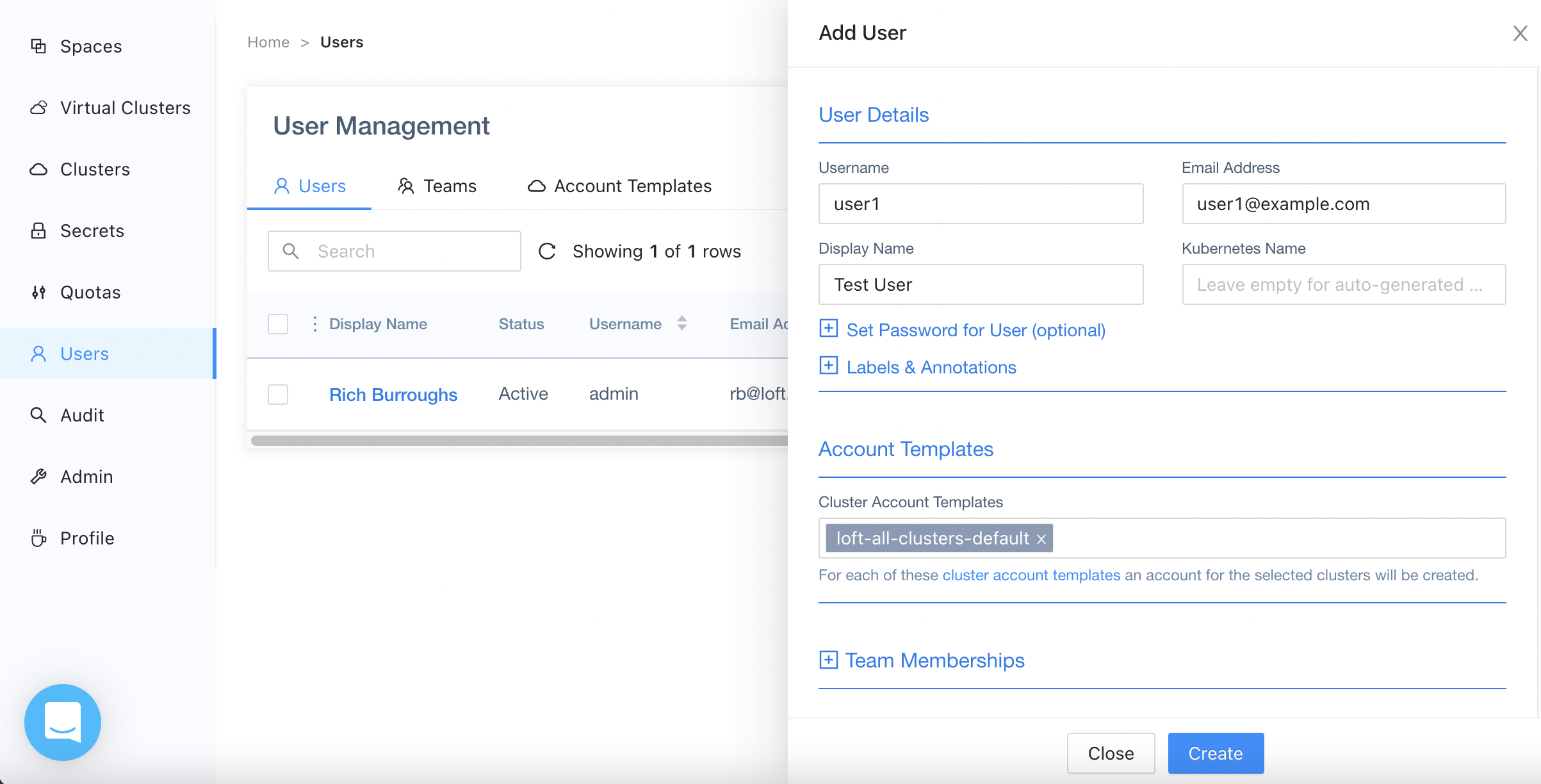 Adding a user in Loft