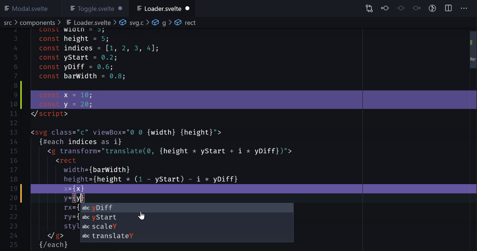 Example of Footsteps highlighting changes to code
