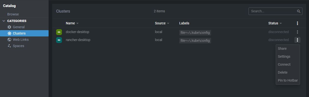 Lens dashboard clusters