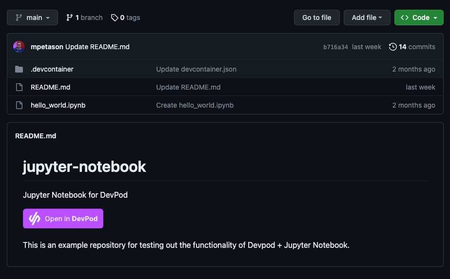 Open in DevPod Button in GitHub