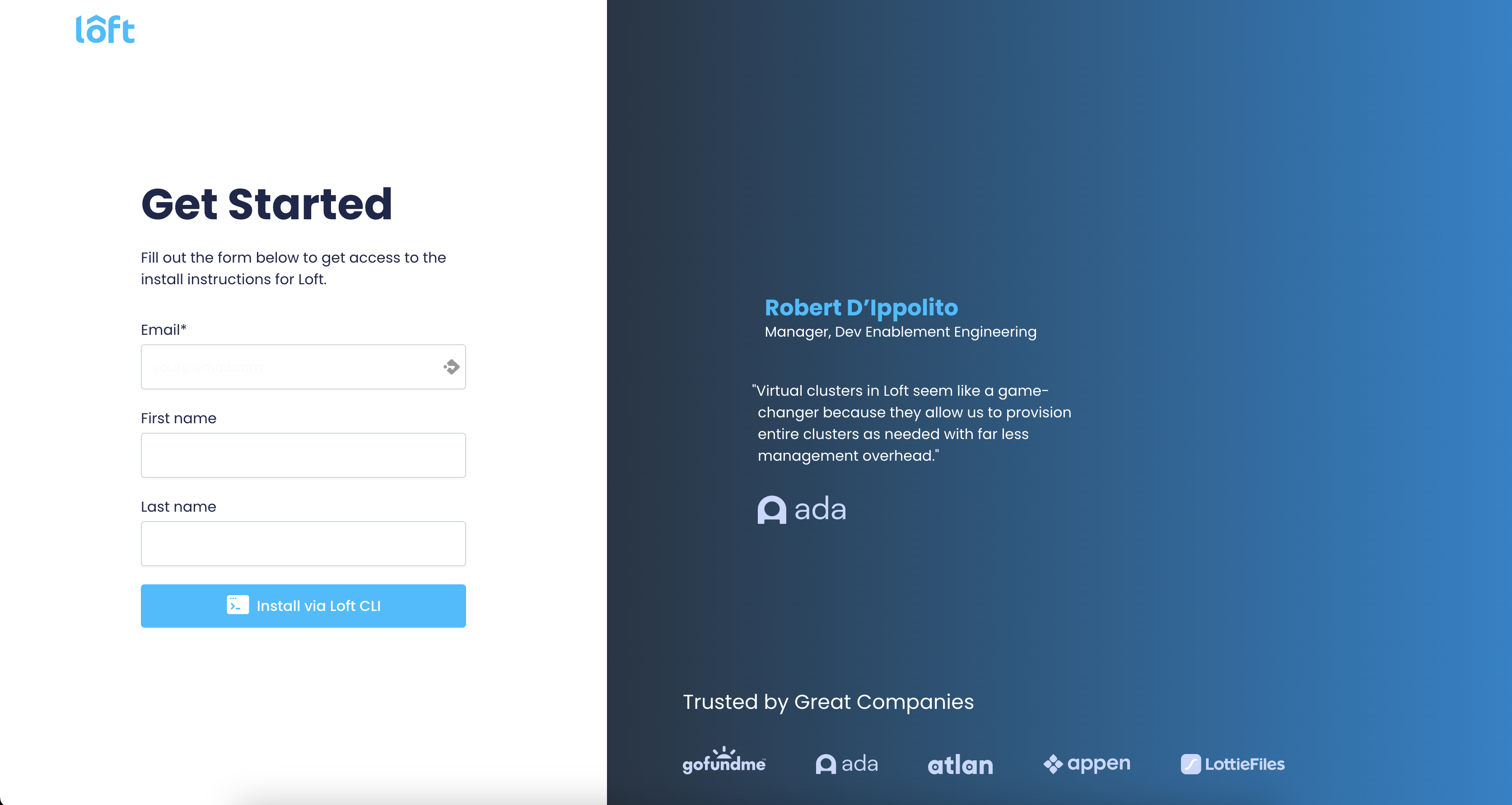 Loft Get Started page