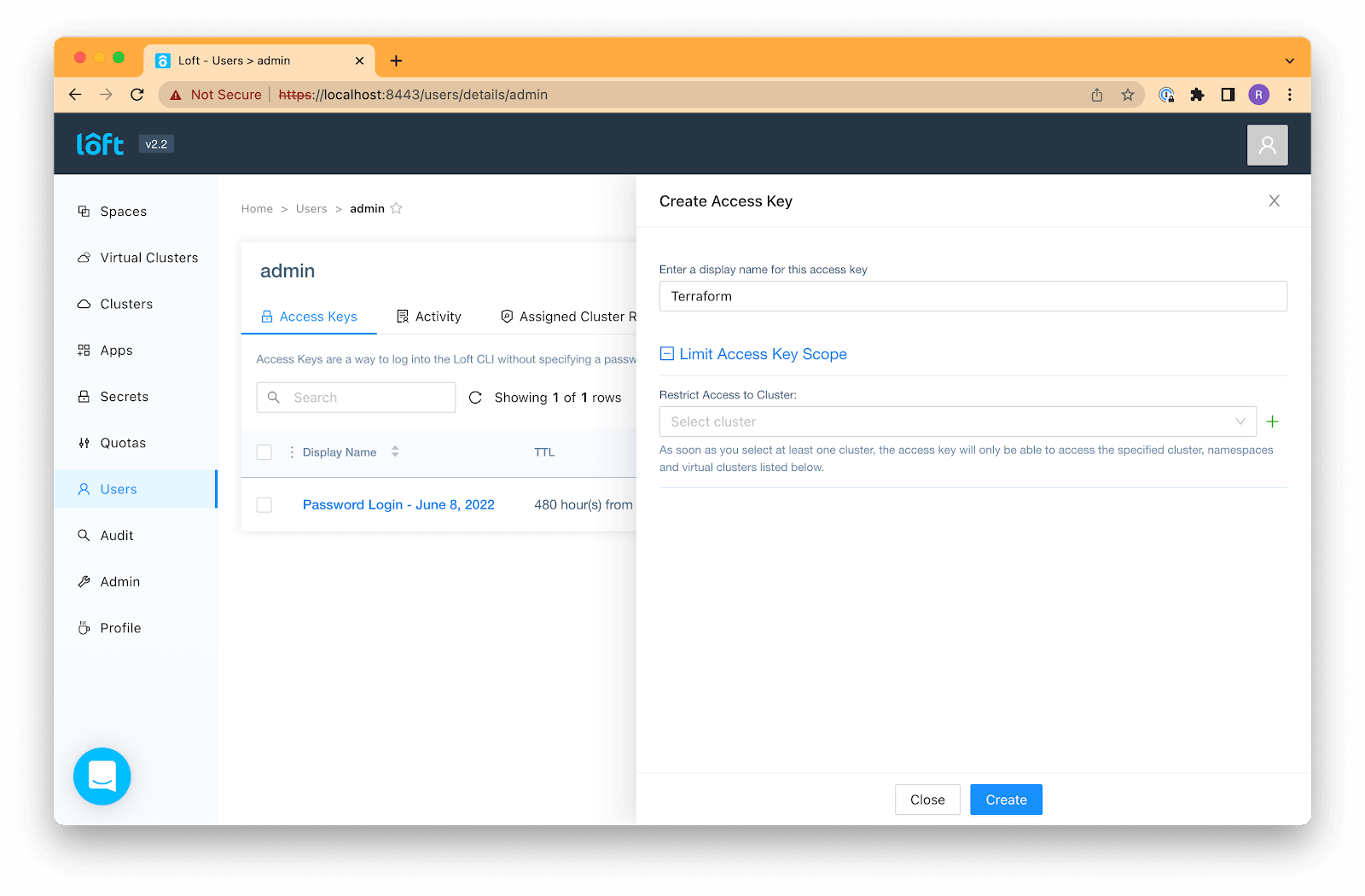 Add a description for the new access key