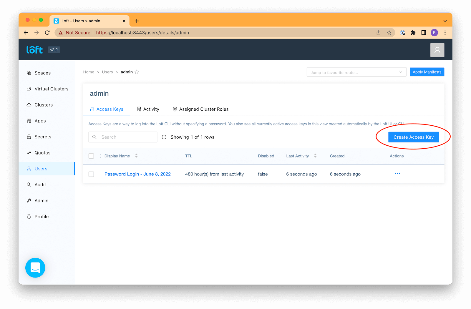 Click the Create Access Key button