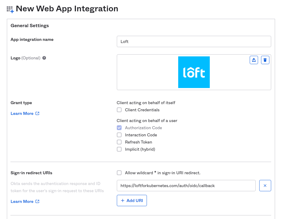 Sign-in redirect URI with icon