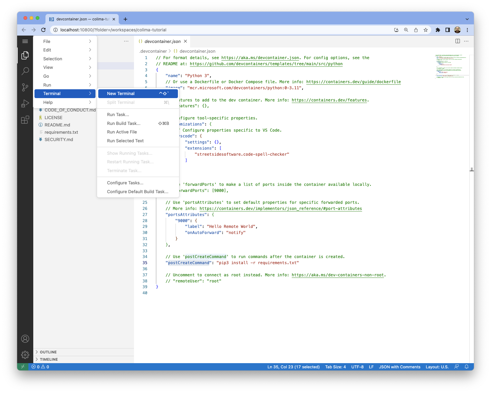 Launch a terminal window in VS Code
