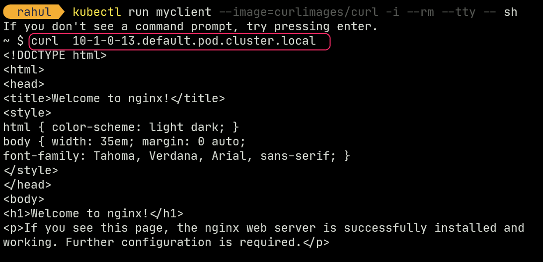 Sending HTTP request to a pod