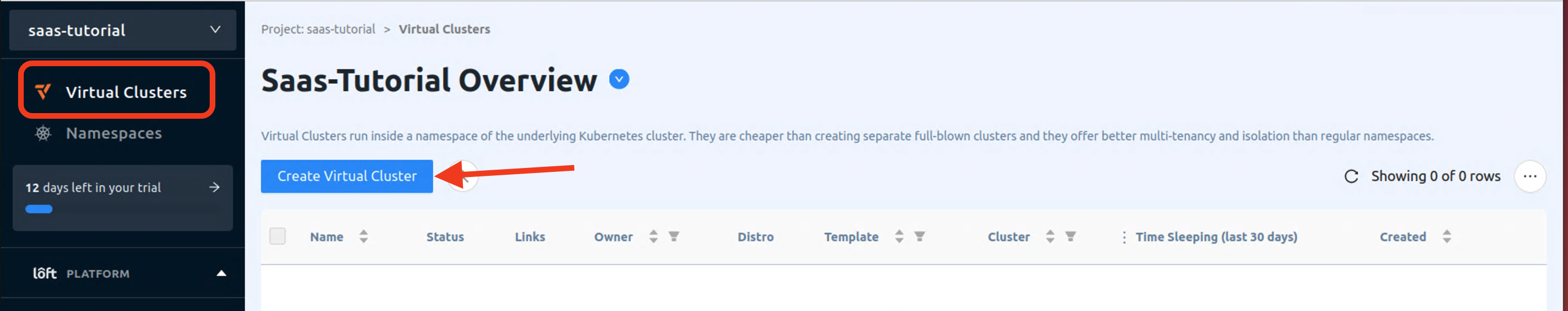 Create a new virtual cluster