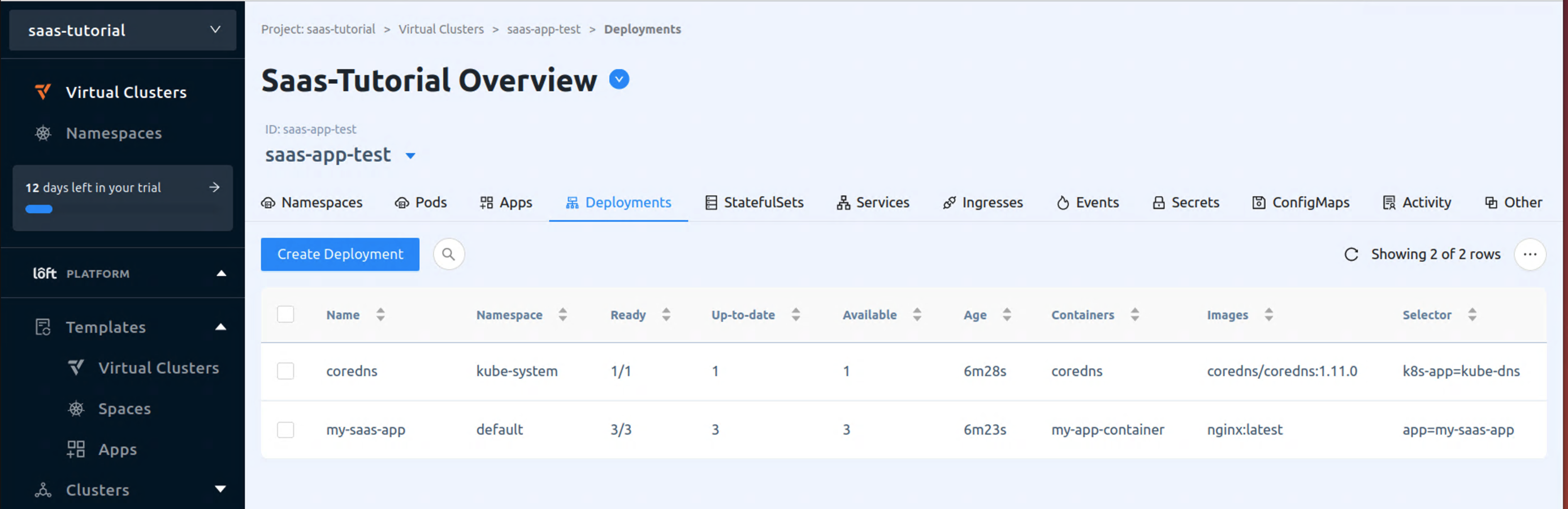 Inside test virtual cluster
