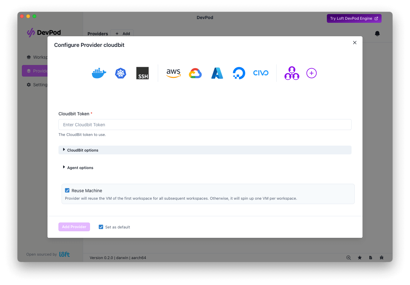 Enter the settings for that provider