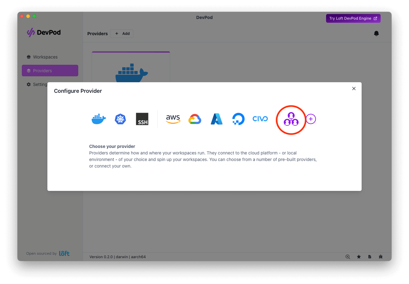The Add Provider screen