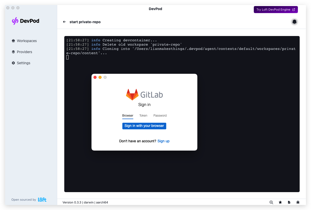 prompt to sign into gitlab
