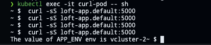 Value of `APP_ENV` is `vcluster-2`