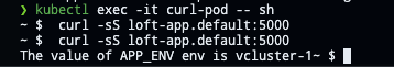 Value of `APP_ENV` is `vcluster-1`