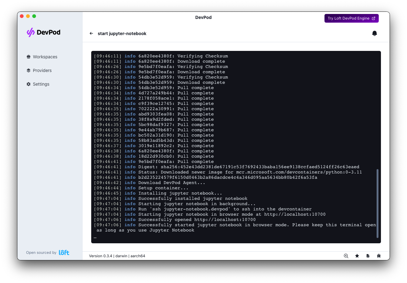 DevPod Jupyter Notebook Startup