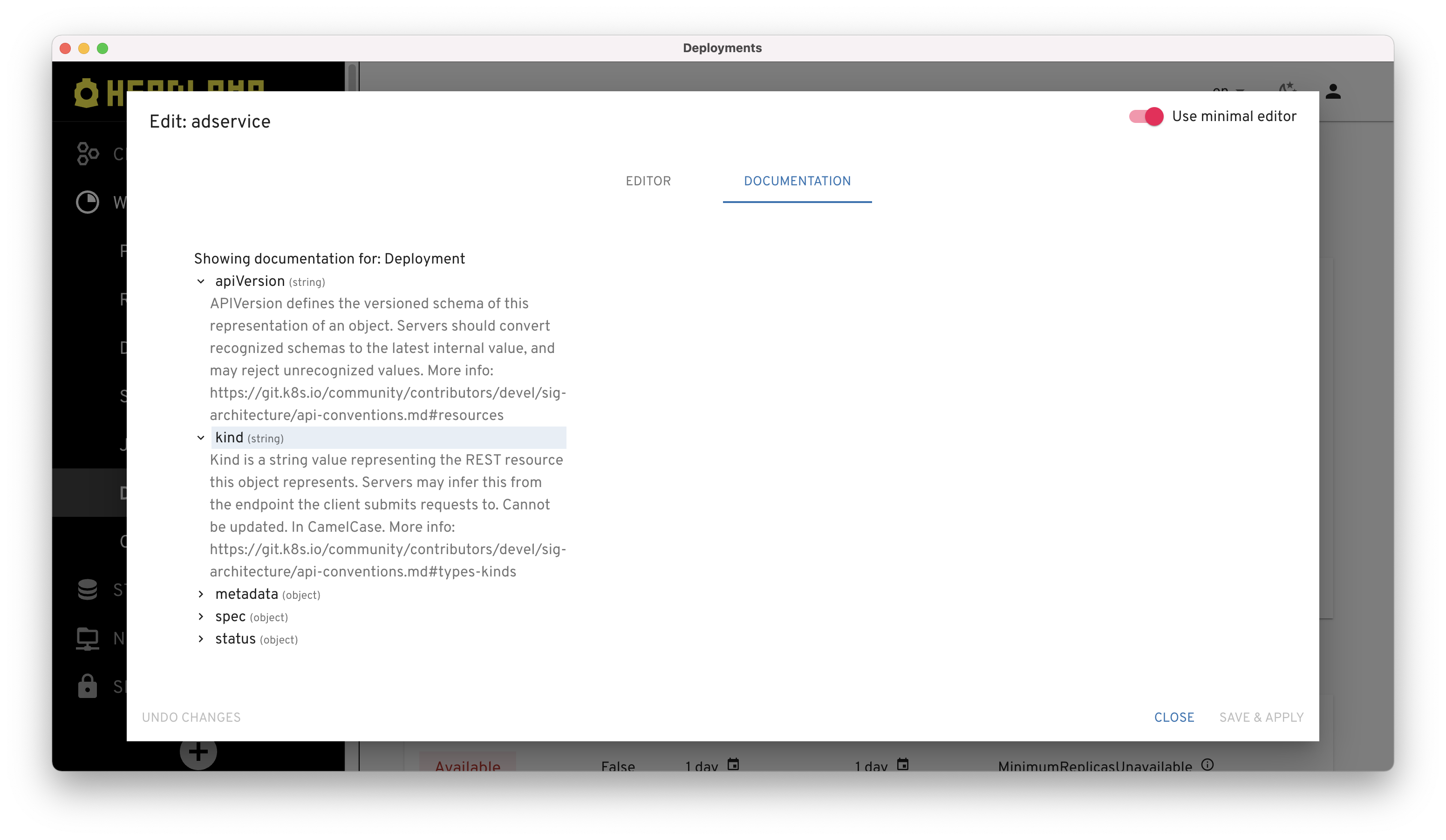 Viewing the API docs in the Headlamp user interface
