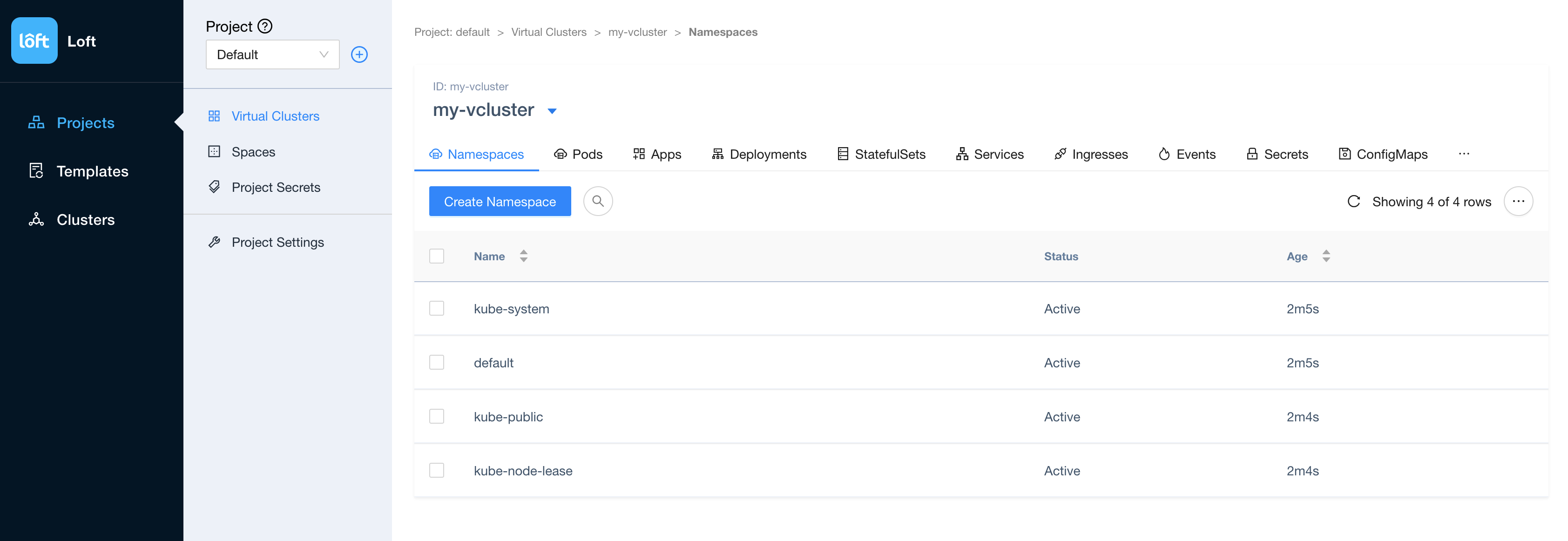 Virtual Cluster Namespaces