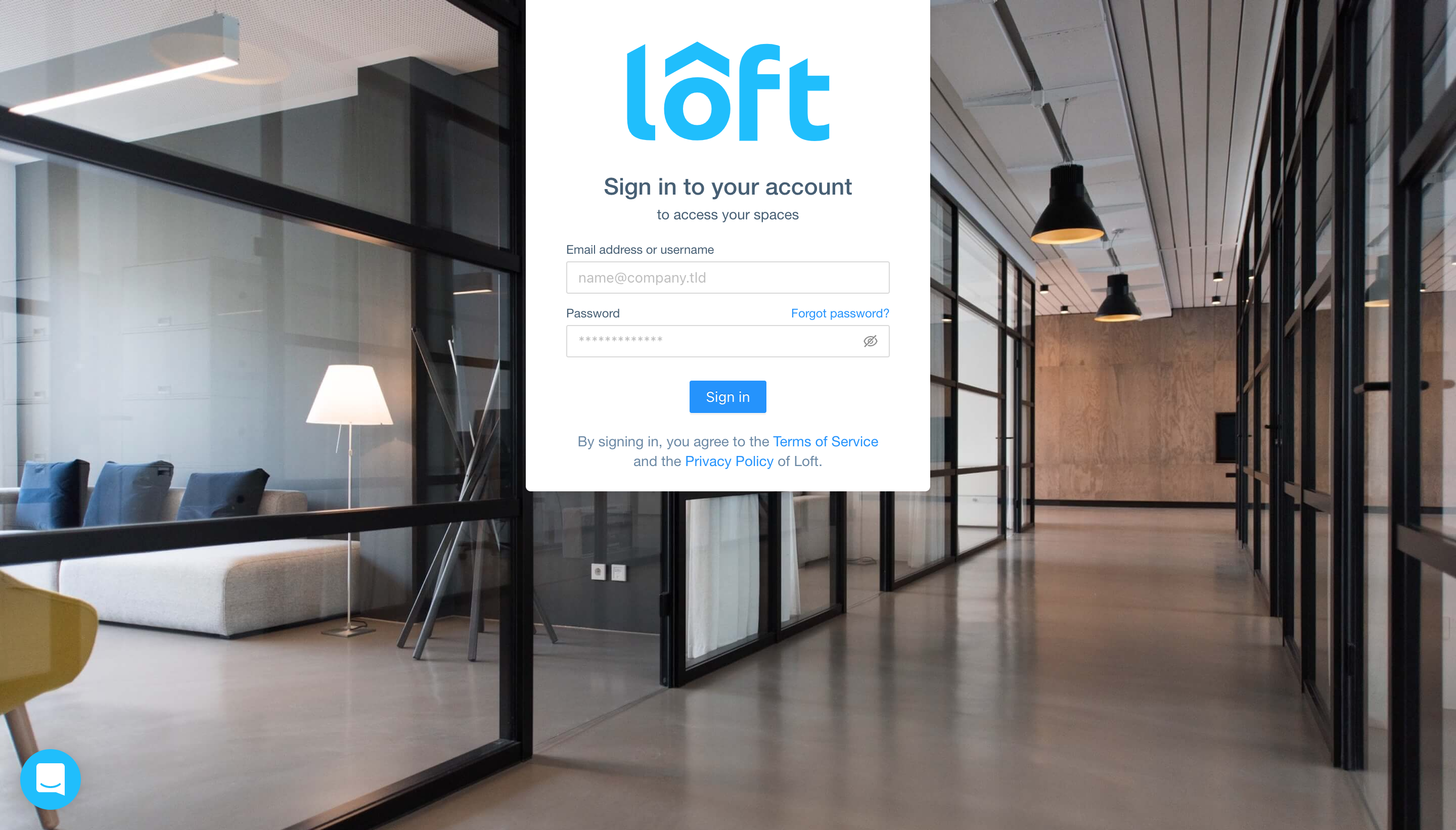 Loft login screen