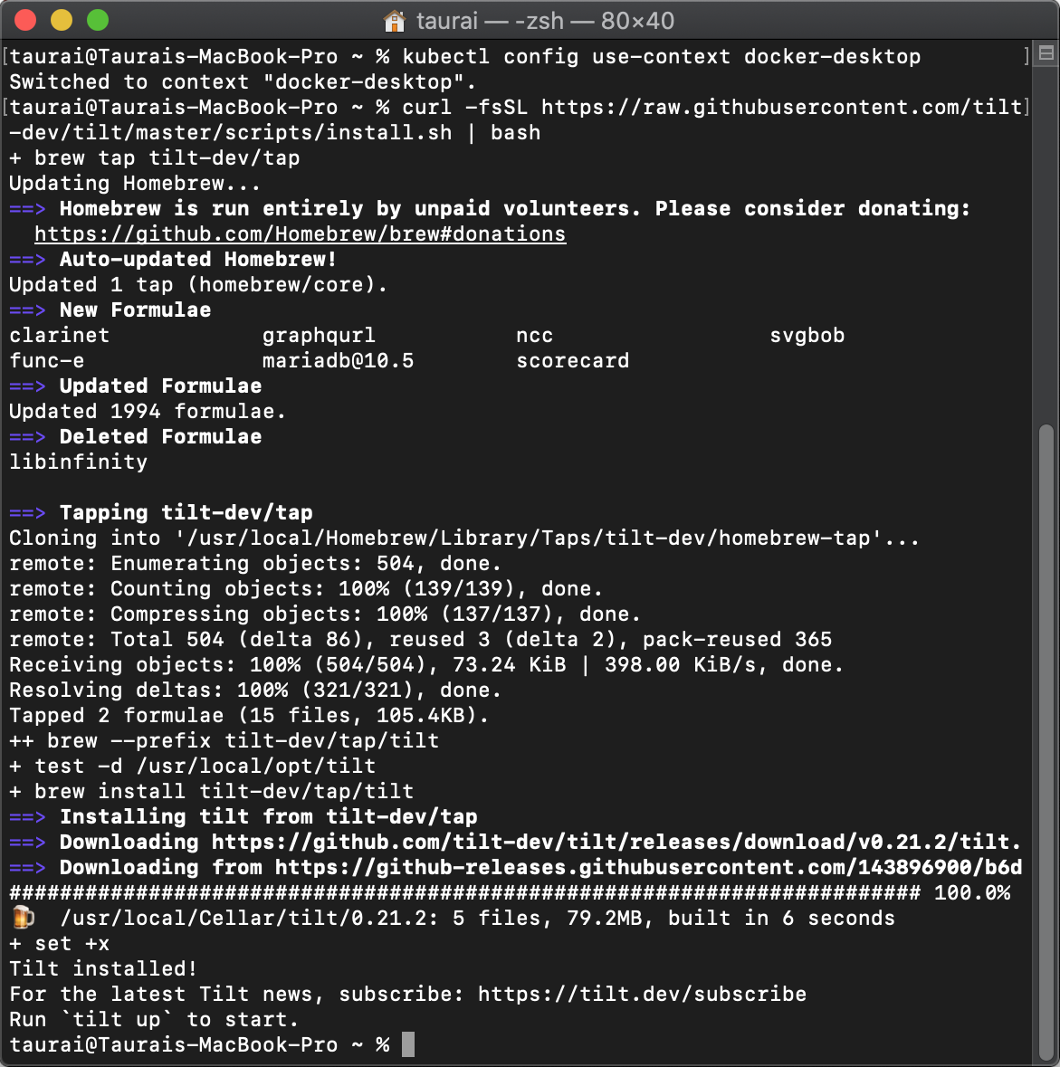 Setting up Tilt on MacOS