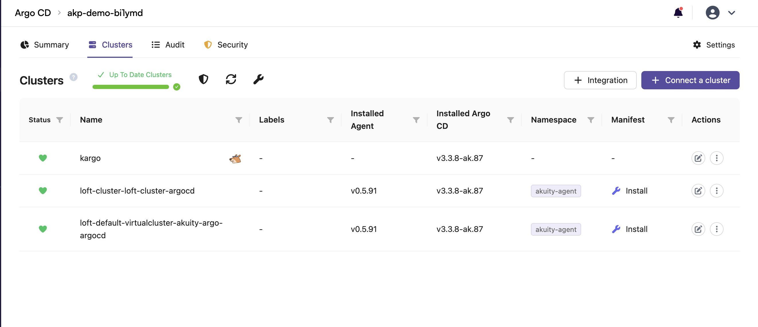 Akuity dashboard showing the cert-manager application syncing in the tenant cluster