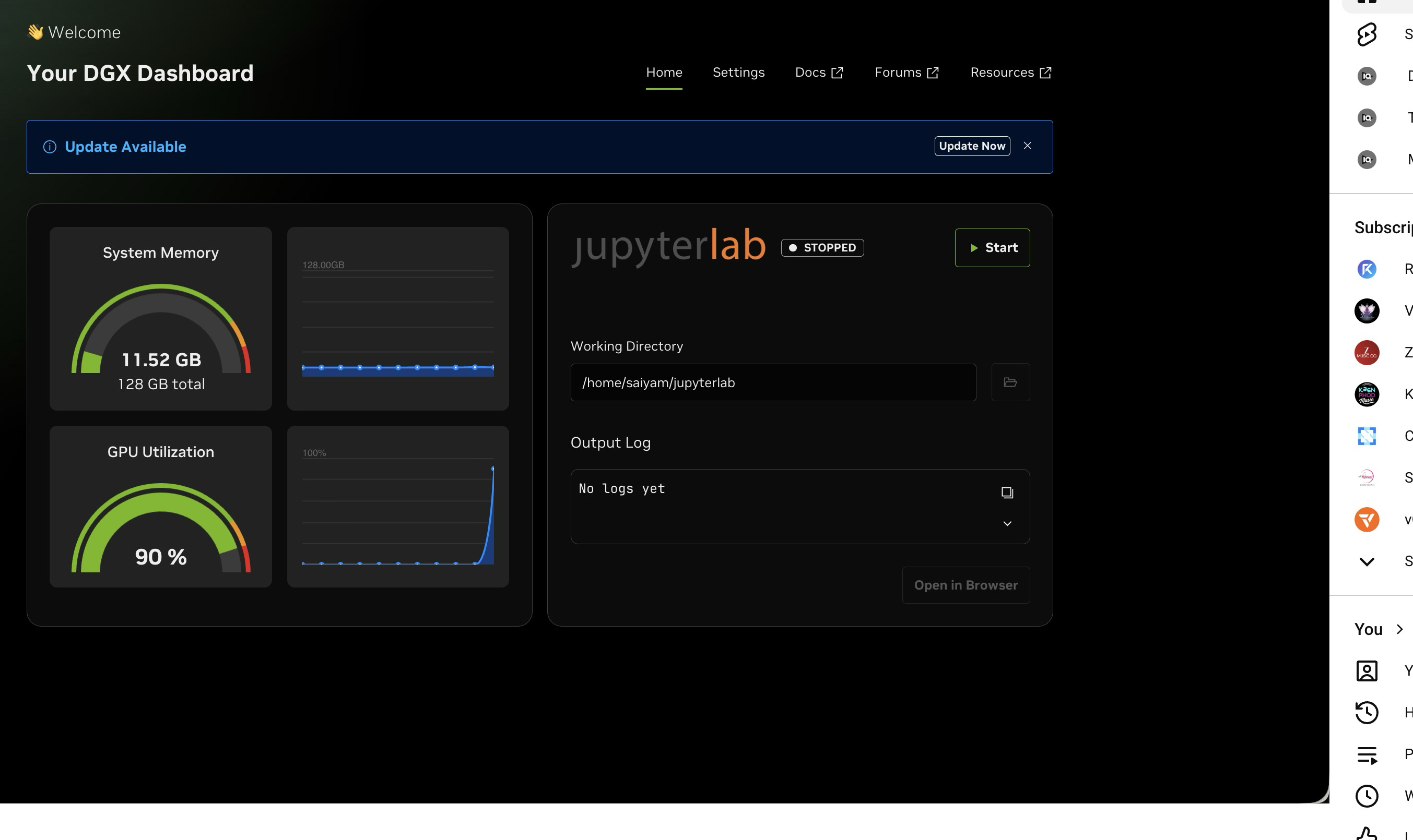 DGX dashboard GPU spike