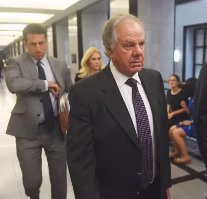 Attorneys Jack Goldberger (center), Alex Spiro (left) and William Burck, the defense team for New England Patriots owner Robert Kraft, make their way to Courtroom 2E at the Palm Beach County Courthouse on April 12, 2019 in West Palm Beach, Florida. Up for discussion are expected to be motions to suppress the public release of Kraft videos in the case. Kraft, 77, was accused twice in January of visiting a spa in Jupiter and receiving sex acts, records show. He faces two misdemeanor prostitution-related charges. (Photo by Patrick Dove - Pool/Getty Images)