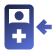 Medical inpatient icon with a figure, plus sign, and left arrow symbol in blue.