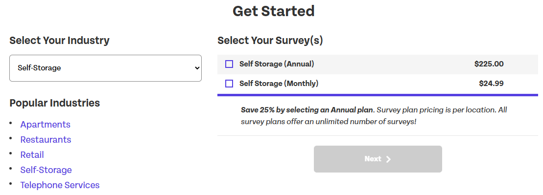 Self-Storage Survey CustomerOptix Order Form