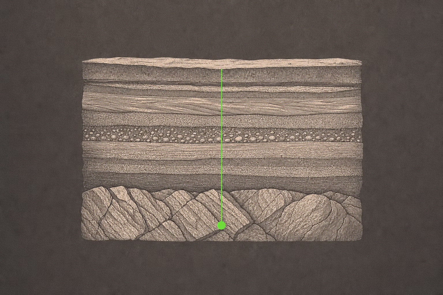 a cross-section of horizontal sediment strata