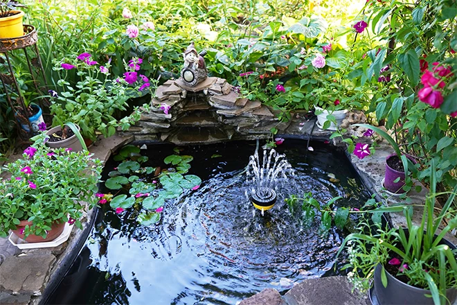 Small fountain in a backyard water feature