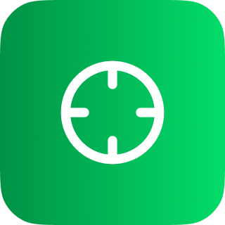 White crosshair icon centered on a green rounded square background.