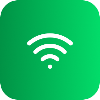 White Wi-Fi signal icon on a green rounded square background.