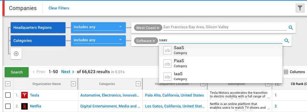 Sales Prospecting with Crunchbase Pro: Filter Based on Industry and Category