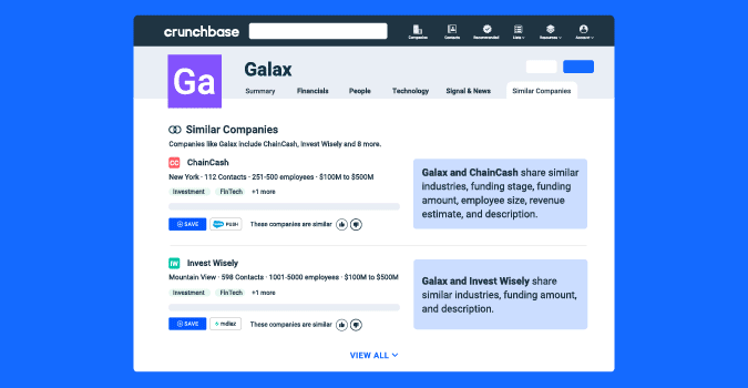Discover similar companies on Crunchbase GIF walkthrough