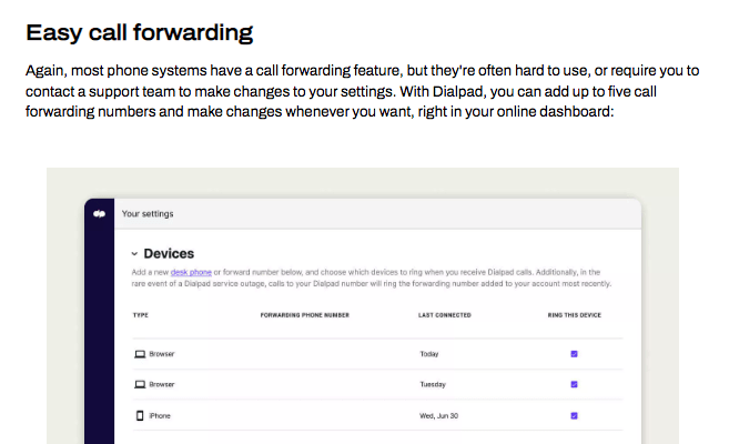 Easy call forwarding Dialpad screenshot