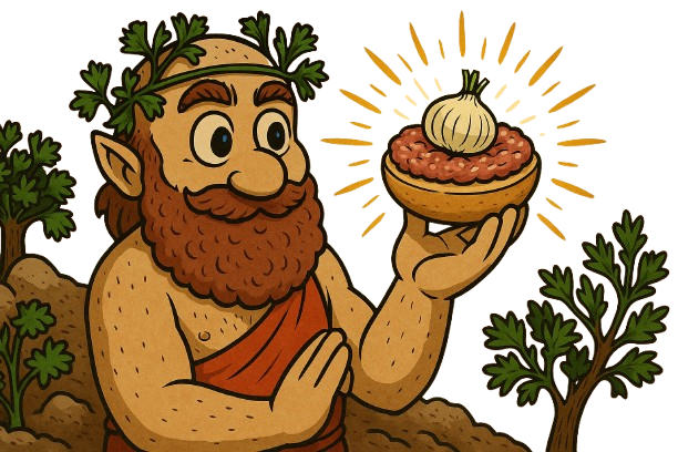 Die Mettelfe mit einem heiligen Mettbrötchen in der Hand
