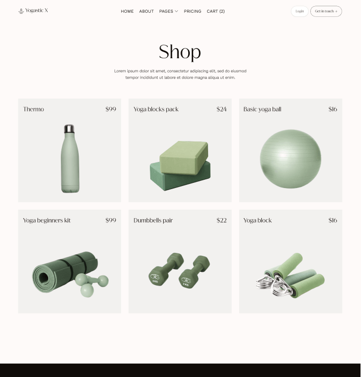 Yogastic X - Shop Page - Yoga Webflow Template