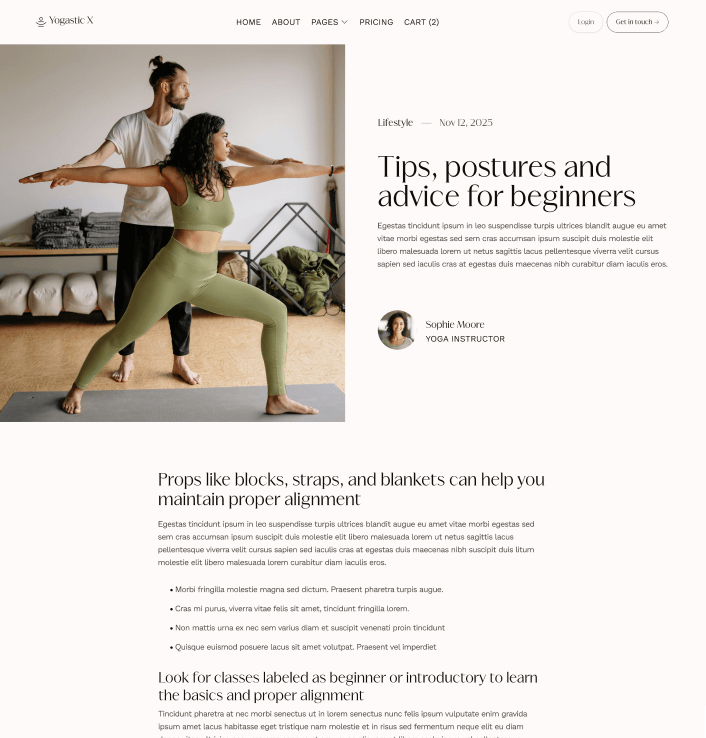 Yogastic X - Blog Post Page - Yoga Webflow Template
