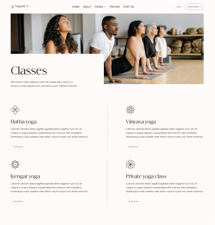 Yogastic X - Classes Page - Yoga Webflow Template