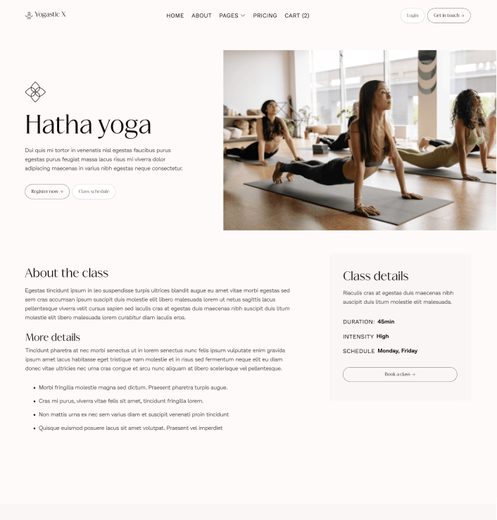 Yogastic X - Classes Single Page - Yoga Webflow Template